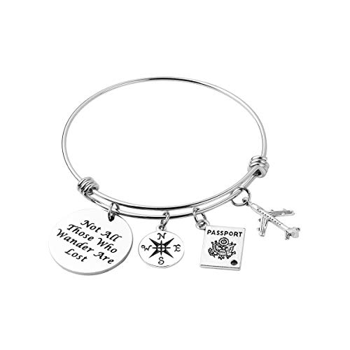 Not all those who wander are lost Bracelet graduation gift Adventure Bracelet Wanderlust Gift Traveler Bracelet -AZFEIYA (silver bracelet)