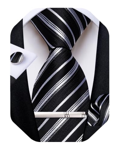 Image of DiBanGu Mens Silk Tie Formal Striped Necktie and Pocket Square