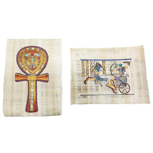 Papiros egipcios decorativos con arte tradicional pintado a mano, pack de 2 lienzos originales