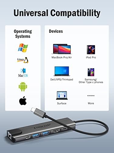 USB C Hub, Lemorele 7-in-1 USB C Hub with Ethernet, USB C Multiport Adapter with 4K@60Hz, Gigabit Ethernet, 2 USB 3.0, USB C Data Port,100W PD Charging for MacBook Pro/Air M1, Switch, Chromecast, PS4