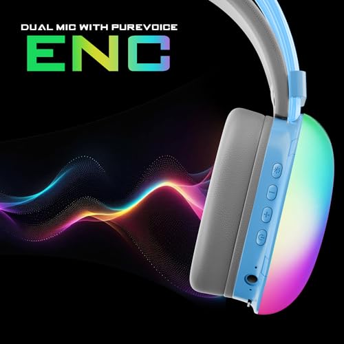 Image of truke BTG Thunder Over The Ear Gaming Headphone with 70H of Playtime, 40mm Titanium Drivers, Dual Pairing Headset, Gaming Mode (40ms Latency) with RGB LEDs, Detachable Mic, BT 5.4-Blue