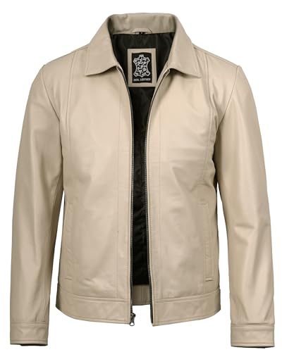 Image of fjackets Men's Real Lambskin Leather Jacket - Shirt-Collar Moto Biker Style Year-Round Wear