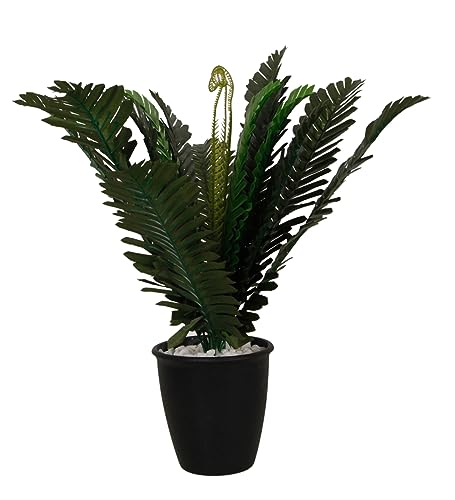 Image of Foliyaj Artificial Fern Plant with Plastic Black Pot with Embedded White Stones for Home and Office Decor | 38 cm Tall