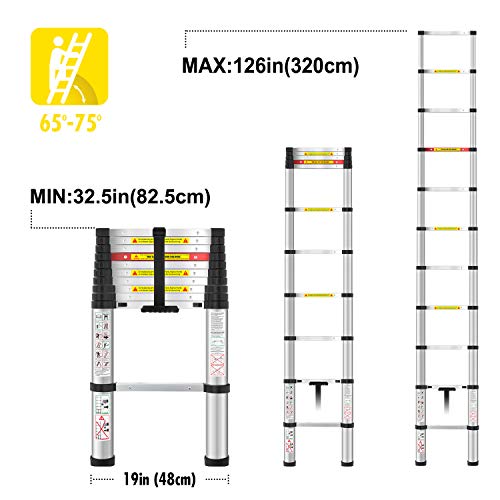 WolfWise 10.5FT Aluminum Telescoping Ladder with One-Button Retraction System, Telescopic Extension Ladder Multi-Position