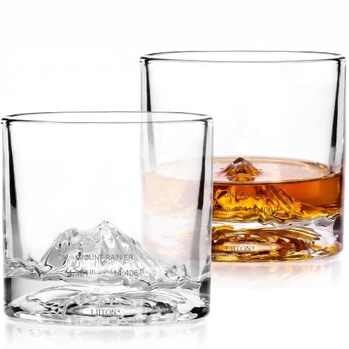Image of LIITON Mount Rainier Whiskey Glasses, Set of 2, 10oz, Bourbon Glass | Thick Freezable Crystal Rock Glasses, Old fashioned Whiskey Gifts for Men, Cocktails, Scotch Glasses