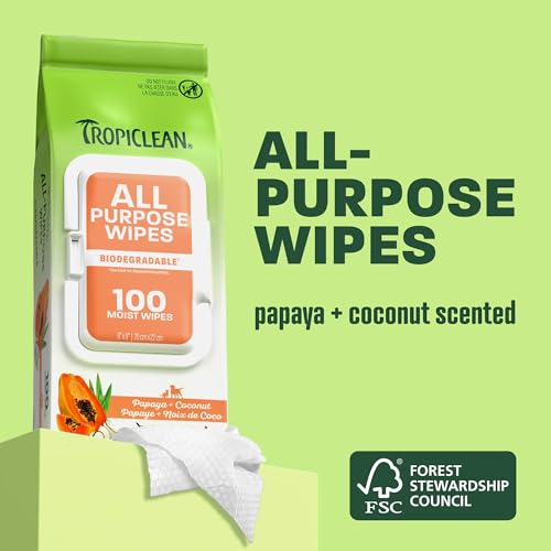 Image of TropiClean Papaya & Coconut Luxury 2-in-1 Pet Wipes, 100ct - Wipes for Dogs & Cats - Gently Removes Dirt, Dander & Smells - for Pet Paws, Face, Body & Bottom - Tropical Papaya & Coconut Scent