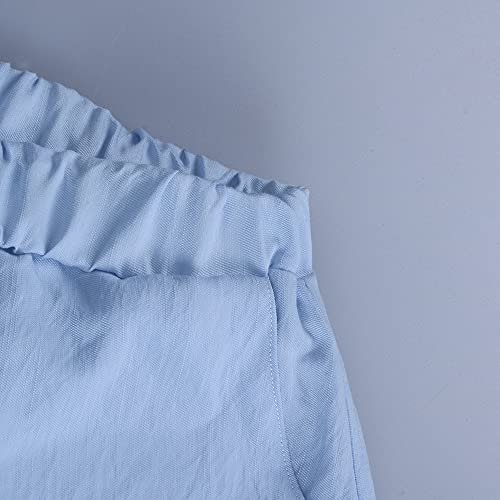 Honganda Summer Women's Casual Two Pieces Tracksuit Half Sleeve Button-Down Shirt High Waisted Shorts Set (Blue, Medium) #TOP4