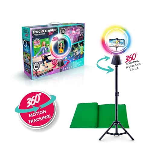 Studio Creator Video Maker Kit | 360 Motion Tracking | LED Ring Light, XL | Green Screen | TikTok/YouTube/Influencers | for Ages 8+, Black Tripod