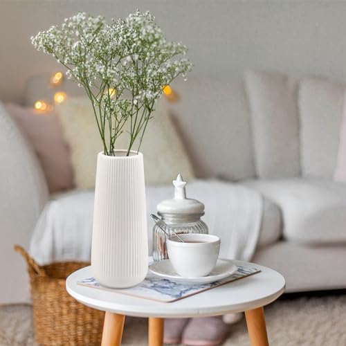 Miniatura 2 de Jarrón De Cerámica Blanco Decorativo Moderno Con Ranuras Para Flores Y Hierba De Las Pampas, Pequeño Formato Para Casa, Salón, Mesa De Comedor, Entrada, Oficina