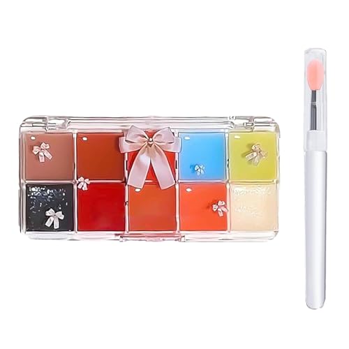Konbawa Jelly Lip Gloss Palette, 10-Color Moisturizing Lipstick Makeup Lip Gloss, Jelly Lip Cream Palette, Long-Lasting Lip Paint Palette for Women