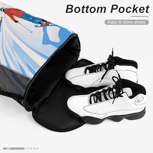 Waterproof Drawstring Gym Backpack with Shoe Compartment & Wet-Proof Pocket - Lightweight 28L Winter Sports Ski Theme Sports Backpack Travel Workout String Bag for Yoga Swim4
