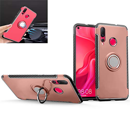 Huawei Nova 4 Case,360Â° Rotating Ring Kickstand Protective Case,TPU PC Shock Absorption Double Protection Cover Compatible with [Magnetic Car Mount] for Huawei Nova 4 Case (Rose Gold)