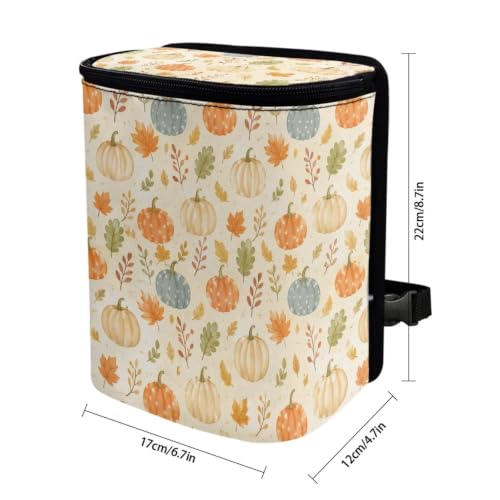 Image of Talayituse Fall Pumpkin Maple Leaf Print Car Trash Can with Lid, Leak Proof Auto Trash Bag Hanging Vehicle Garbage Can Multipurpose Storage Container for Back Seat Road Trip Autumn Decor
