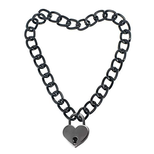 Lover Heart Padlock Necklace Metal Padlock Collar Choker for Men Women with Lock and Key