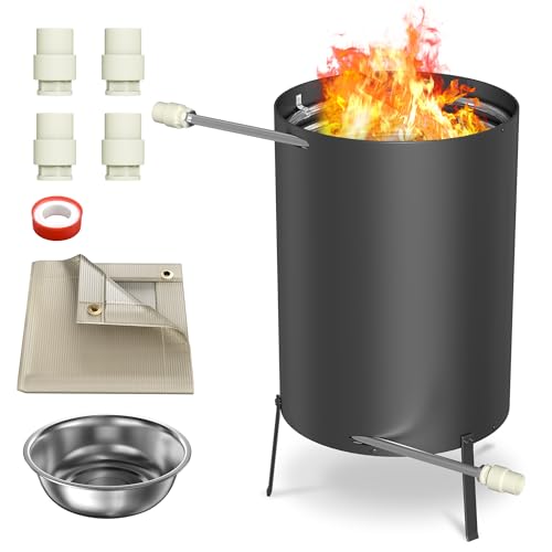 HENGMEI 1 juego de calefacción de leña para piscina con fuego, estufa de madera, barril de fuego de acero inoxidable, calentadores de fuego para piscinas, barril de baño, jacuzzi, conectores de 32/38