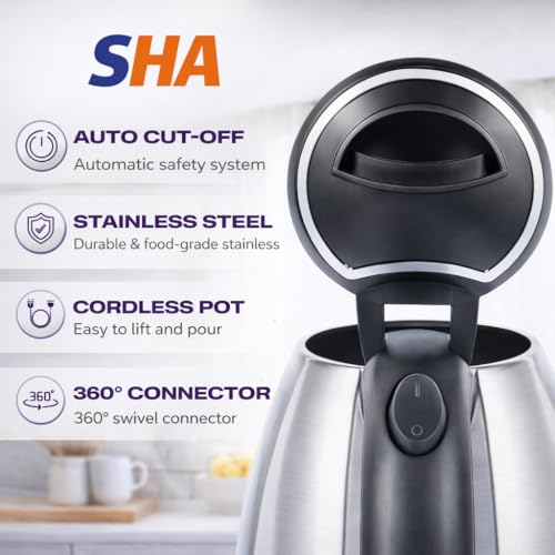 Image of SHA Motherly Love Stainless Steel Electric Kettle 1.8 Litre | 1500W Fast Boiling | Auto Shut-Off | Water Boiler for Tea, Coffee & Kitchen Use