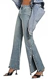 ETTELO Womens Jeans Hig Waisted Straight Leg Loose Stretchy Tummy Control Trendy Side Slit Jeans for Women 2025