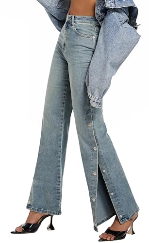 Womens Jeans Hig Waisted Straight Leg Loose Stretchy Tummy Control Trendy Side Slit Jeans for Women 2025