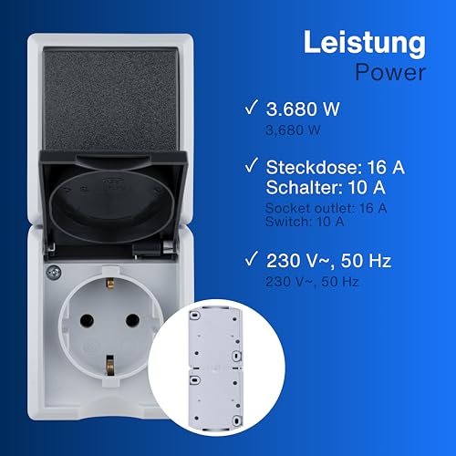 REV AquaForm SPARSET - 5x Lichtschalter + Steckdose, IP44, senkrecht, grau – Ansicht 7