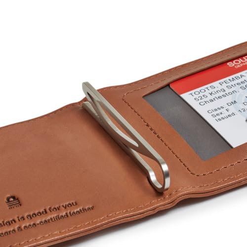 Image of Distil Union Wally Bifold 5.0 Slim Bifold Wallet for Men - Minimalist RFID Leather Wallet with ID Window, Pull Tab Card Holder & Money Clip - Holds 14 Cards & 30 Bills - Brown