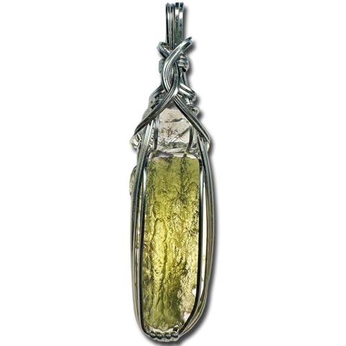 Rocks2Rings Moldavite Crystal Necklace with Herkimer Diamond Jewelry - Certified Moldavite Crystal Real Czech Republic Stone High Vibrations Moldovite Pendant S61 1.31