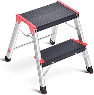 Kingrack Aluminum Step Ladder 2 Step, Lightweight Step Stool with Widened Platform, Multi Purpose and Anti-Slip Folding Step Stool, Maximum Load 150 Kg, Red