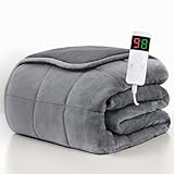 Homemate Heated Weighted Blanket for Adults - 50'x60' 12lbs Electric Throw Fast Heating Heavy Blanket 1/2/4/6/8 Hour Auto Off 10 Heat Levels Over-Heat Protection Comfortable Flannel Sherpa