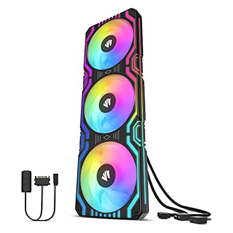 Asiahorse Matrix-Black 56 Addressable LEDs RGB Fans, 360MM All-in-One Square Frame Integrated RGB Case Fan with MB Sync/Analog Controller, PWM Control Fan for Computer Case and Liquid Cooling System Cover