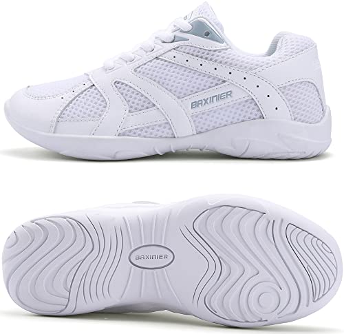 Image of BAXINIER Youth Girls White Cheerleading Dancing Shoes Athletic Training Tennis Walking Breathable Competition Cheer Sneakers