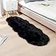 JXLOULAN Faux Lammfell Schaffell Teppich Schwarz 60x160 cm, Longhair Flauschiger Teppich Wohnzimmer Deko, Weicher Fell Carpet für Stühle Sofa Schlafzimmer Kinderzimmer