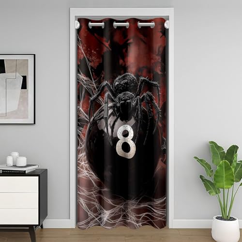 Homewish Rideau de Porte Noir Ghost Spider,Rideau Occultant Cool 8 Ball,Rideaux de Placard Giant Spider Web,Rideaux Occultant Billard de Billard 132 x 203 cm