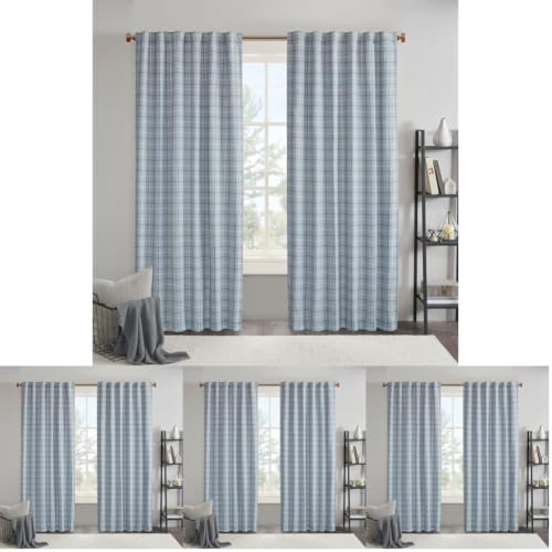 Image of Madison Park Plaid Curtain Thermal Insulated, 1 Panel, Denim Blue, 50 inch W x 84 inch L (Pack of 4)