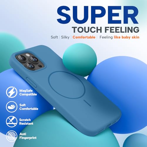 Image of Miracase Magnetic for iPhone 13 Pro Max Case, [Soft Anti-Scratch Microfiber Lining], Compatible with MagSafe, Liquid Silicone Shockproof Drop Protection Phone Case for 13 Pro Max, Capri Blue