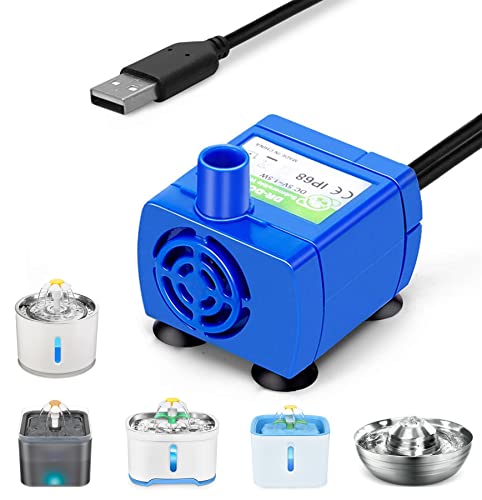 Submersible Water Pump for Pet Fountain, DR-DC160 Pet Fountain Pump Motor Powerful Replacement Pet Water Dispenser 5.9ft Power Cable for Most Flower Fountain, USB Plug