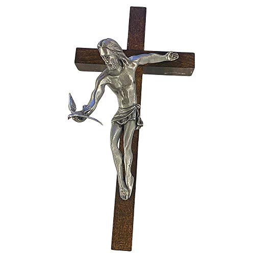 Cross Decoration for Home, Wooden Gift of The Spirit Catholic Crucifix for Wall Hanging or Tabletop Decor, 11 Inches