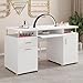 MaverickFurni White Nail Desk for Nail Tech, Manicure Table with 2 Drawers and Cabinet, 55 Inch Nail Table with Adjustable Shelf, Manicure Table Nail Station, White and Gold