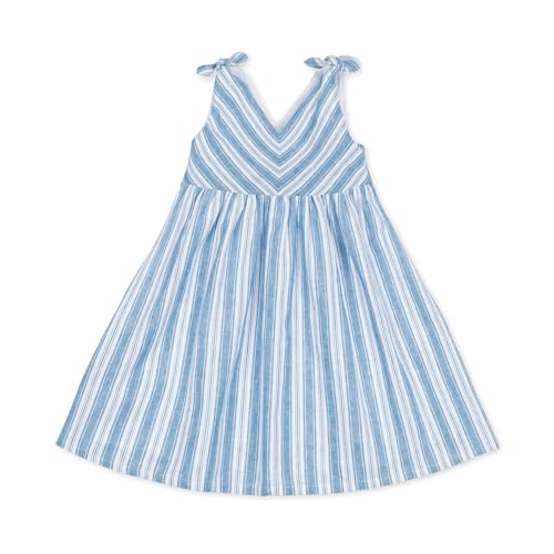 Hope & Henry Girls Sleeveless Bow Shoulder Swing Dress in Linen 5 Blue Variegated Stripe