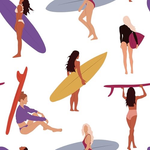 YENHOME Peel and Stick Coastal Wallpaper 17.5"X276" Pastel Surf Girl Summer Beach Removable Coastal Wallpaper Vibrant Repeat Pattern Self Adhesive Decor for Dorm, Living Room, Bathroom & Beach House
