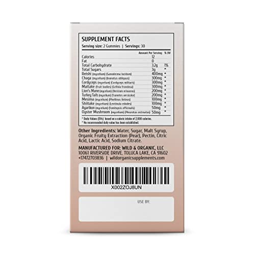 Wild & Organic Mushroom Gummies - Lion's Mane, Cordyceps, Turkey Tail, Reishi, Chaga, Maitake - 10 Mushroom Complex - Mushroom Supplement Gummies for Immune & Brain Support - 60 Count - Image 5