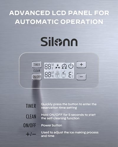 Image of Silonn Commercial Ice Maker Machine, 100lbs Daily Output & 33lbs Storage, Compact Stainless Steel Ice Machine with Auto-Cleaning for Home Office Bar Parties