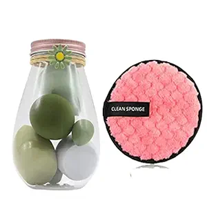 5Pcs Jar Beauty Blender Small Face Makeup Sponge for Girls Facial Puff Soft Cream Powder Blending Sponge Women Makeup Applicator with 1 Makeup Remover Pads