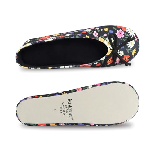 Image of Isotoner Women's Stretch Ballerina Slippers Soft House Shoes with 4 Way Stretch Fit, Bow Detail & Leather Sole