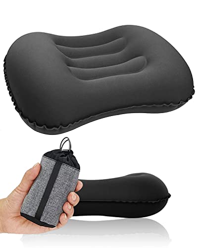 Rantizon aufblasbares Kissen, 84g Ultraleichte Kompressibel ergonomisch Reise Camping Kissen mit Aufbewahrungstasche, für Nacken- und Lendenwirbelstütze für Wandern Camping Reisen, Schwarz Cover