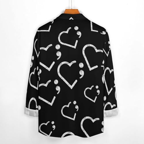 Semicolon Suicide Prevention Men's Casual Shirts Button Down Shirt Long Sleeve Top with Pocket4