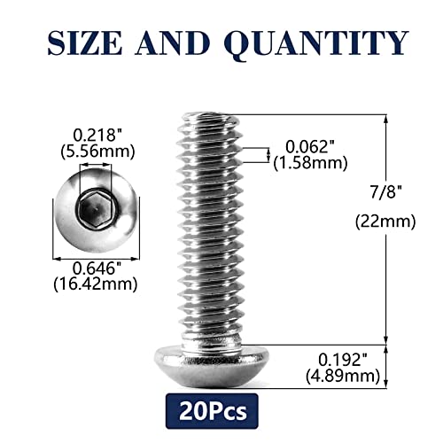 Image of 3 /8-16 x 7 /8 inch Button Head Socket Cap Bolts Screws, 20Pcs 304 Stainless Steel 18-8, Allen Hex Drive, Bright Finish by SG TZH(with Hex Spanner)