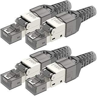 LEENUE RJ45 Cat6A Connector Tool-Free Toolless RJ45 Termination Plug Reusable Shielded for Ethernet Cables 10Gbps POE 4 Pack