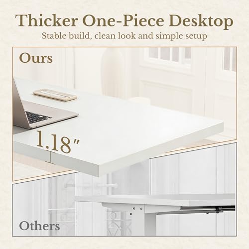 Image of ErGear Electric Standing Desk, 48 Inch Adjustable Height Sit Stand Up Desk with 1.18 inch Thickness Whole-Piece Desktop, Computer Office Desk for Home Office, White