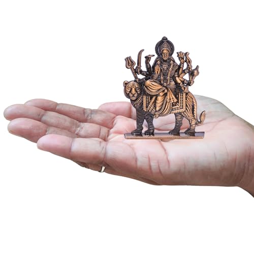 Image of anciently Maa Durga Idol for Dashboard, Metal, 1 Piece (Copper Colour)