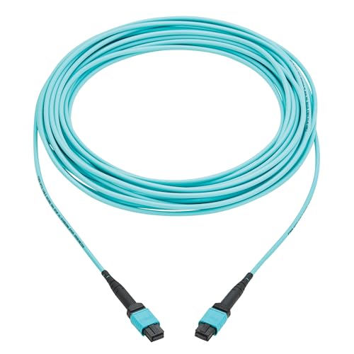 Image of Eaton Tripp Lite Series 10 Meter OM4 50 /125 Fiber Optic Cable, 100G Multimode (12F MPO /MPO-PC Female-to-Female) Type-B Polarity, OFNP Jacket, Aqua, TAA Compliant (N845B-10M-12TAA)