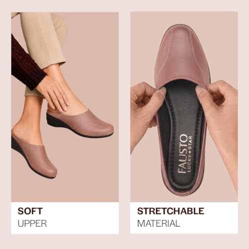 Image of FAUSTO Women Formal Back Open Platform Wedge Heel Slip‑On Mule Shoes | Stylish Office Footwear | Comfortable Fashion Shoes